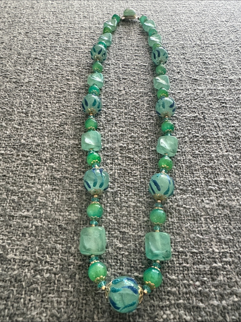 Green Mixed-Bead Statement Necklac